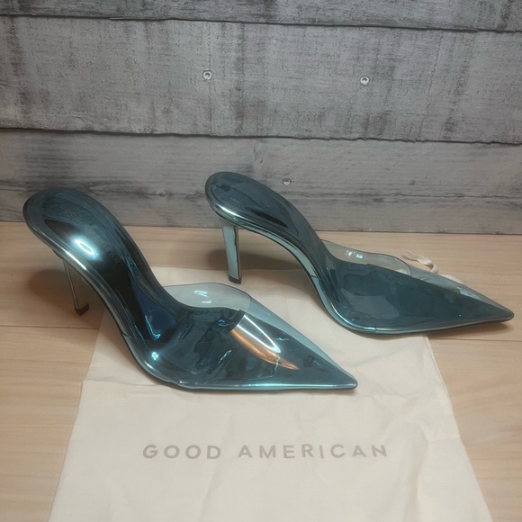GOOD AMERICAN CINDER-F*CKING-RELLA MULE TRANSLUCENT BLUE NWOB INCLUDES SHOE BAG - Picture 10 of 14